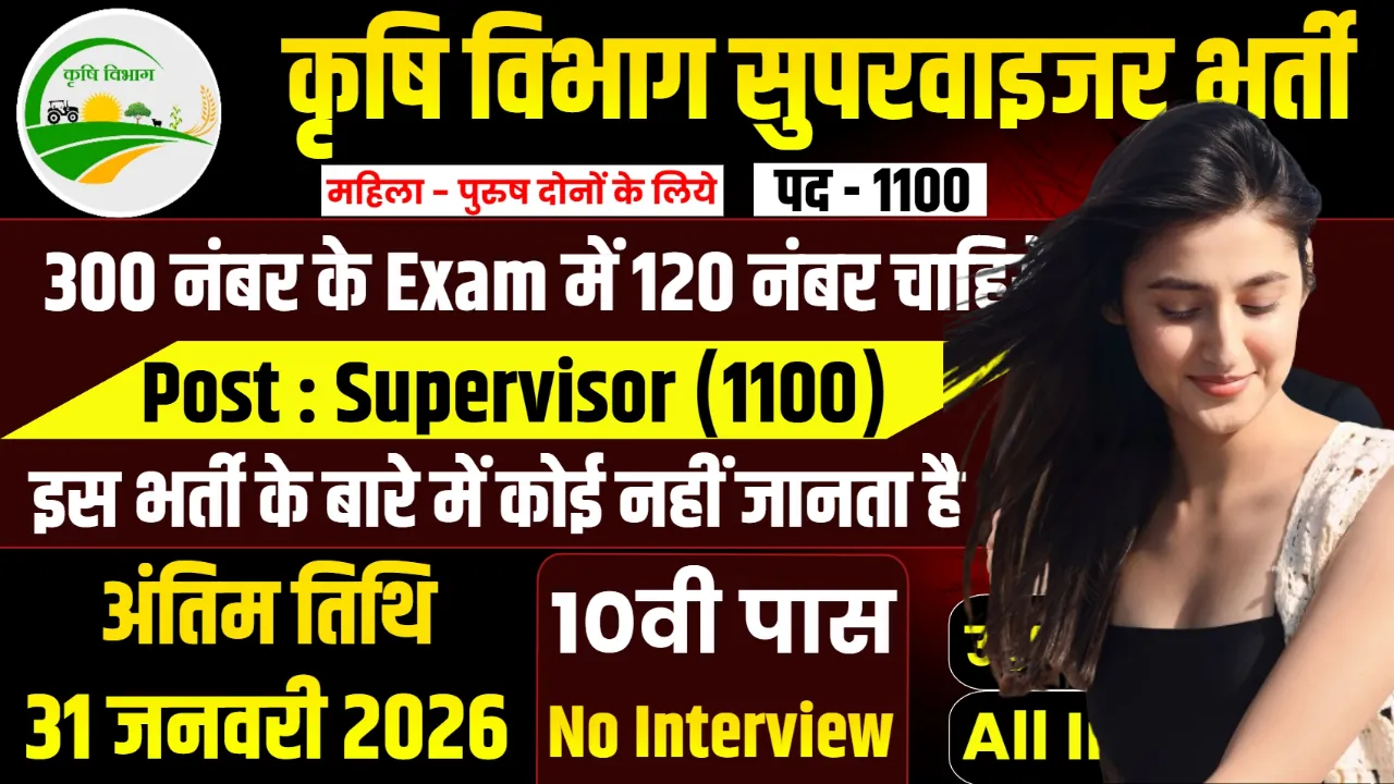 Krishi Vibhag Supervisor Bharti 2026 for 10th, 12th Pass