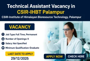 Technical Assistant Vacancy in CSIR-IHBT Palampur for Graduate