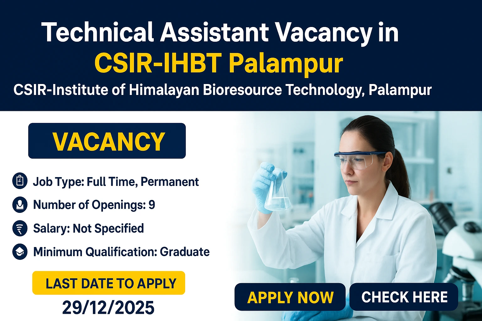 Technical Assistant Vacancy in CSIR-IHBT Palampur for Graduate